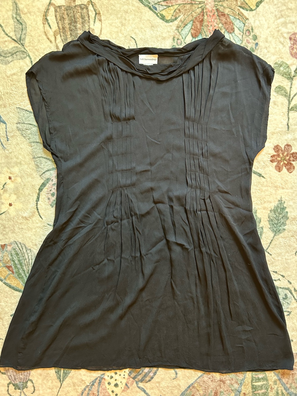Soft Surroundings Sheer Black Pleated Short-Sleeve Tunic - Picture 3 of 13